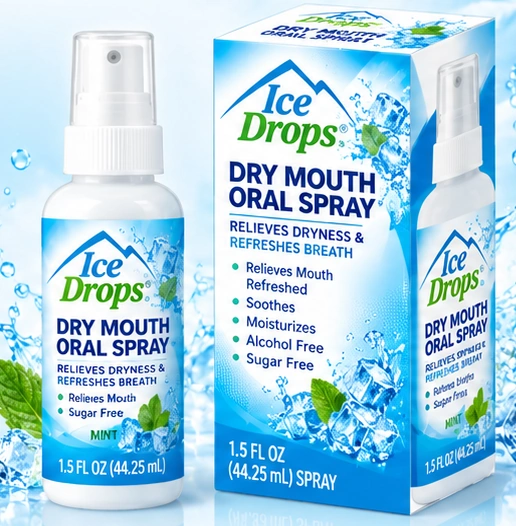 Ice Drops 1.5 fluid ounce Dry Mouth Oral Spray and box