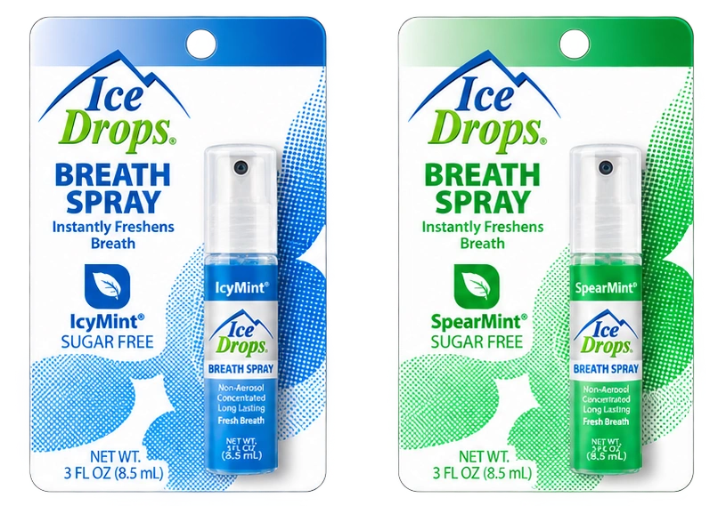Ice Drops IcyMint and SpearMint breath spray retail packs
