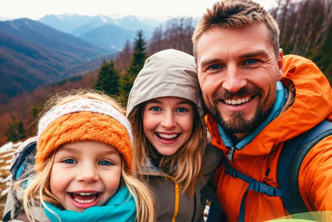 Family enjoying a mountain outing