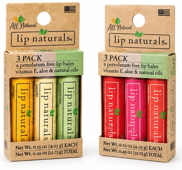 Lip Naturals beeswax lip balm three packs in two flavor assortments