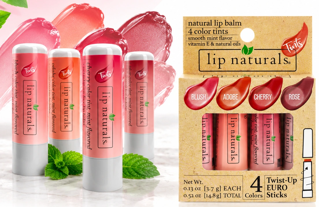 Lip Naturals Tints sticks and four-color retail pack