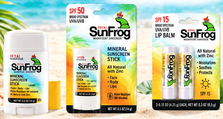 Royal SunFrog mineral sunscreen sticks and SPF 15 lip balm two pack