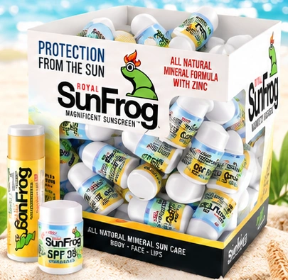 Royal SunFrog mineral sun care mini cube display