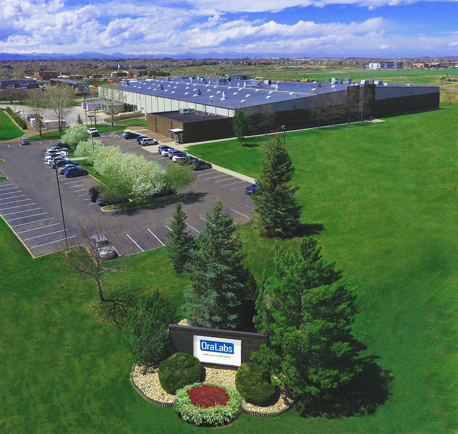 Aerial photograph of the OraLabs campus in Parker, Colorado